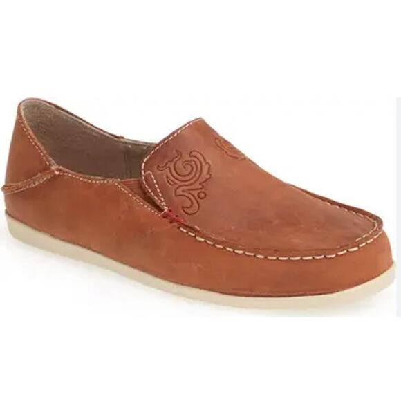 OluKai Nohea Loafers Nubuck Leather EverFit Dri-Lex Slip On Round Tan Brown 8.5 - Picture 1 of 7